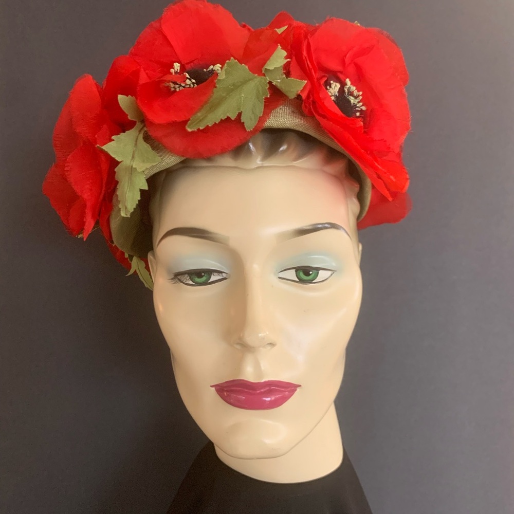 Vintage Red Silk Poppy Hat by Sally Victor